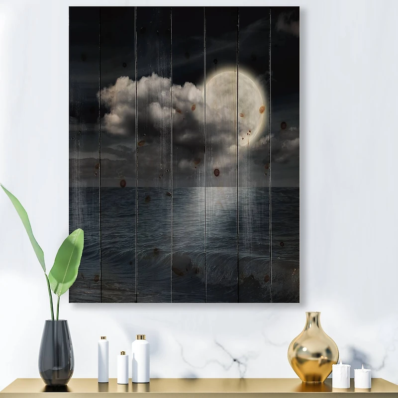 Designart - Full Moon In Cloudy Night Sky VI