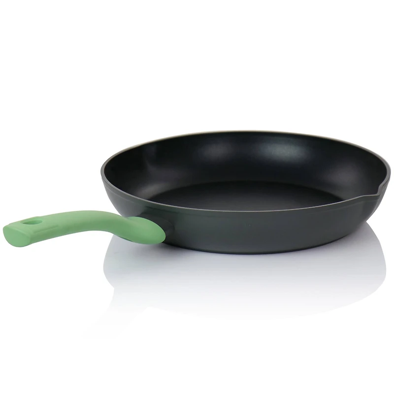 Oster Rigby 12'' Green Aluminum Nonstick Frying Pan with Pouring Spouts