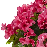 18.5" Pink UV Resistant Geranium Arrangement with White Metal Planter