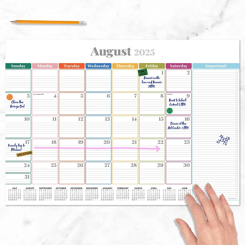 July 2025 - June 2026 Medium Rainbow Blocks Desk Pad Monthly Blotter Calendar