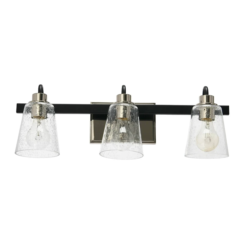 Hello Honey® Robert Stevenson Lighting Jameson Matte Black & Polished Nickel Metal & Seedy Glass 3-Light Vanity Light