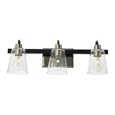 Hello Honey® Robert Stevenson Lighting Jameson Matte Black & Polished Nickel Metal & Seedy Glass 3-Light Vanity Light