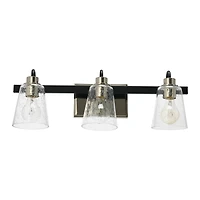 Hello Honey® Robert Stevenson Lighting Jameson Matte Black & Polished Nickel Metal & Seedy Glass 3-Light Vanity Light