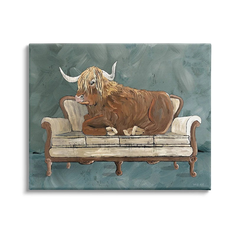 Stupell Industries Shaggy Cattle Resting Living Room Couch Green Gray Canvas Wall Art