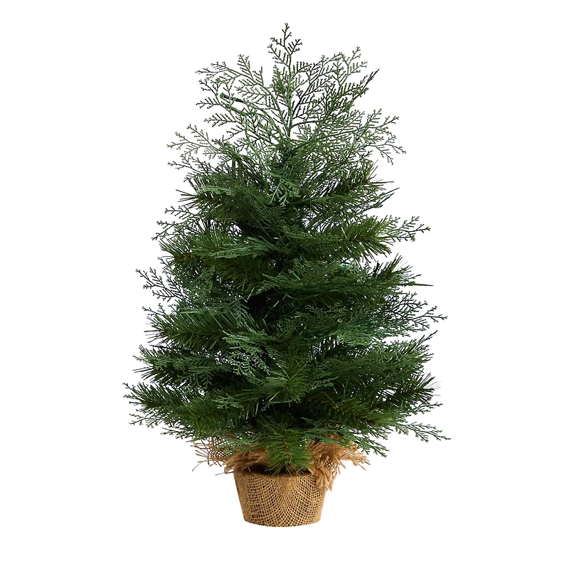 2ft. Pre-Lit Artificial Christmas Tree in Burlap Base, Warm White LED Lights