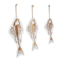 Set of 3 White Wood Coastal Fish Wall Decor, 22", 26", 30"