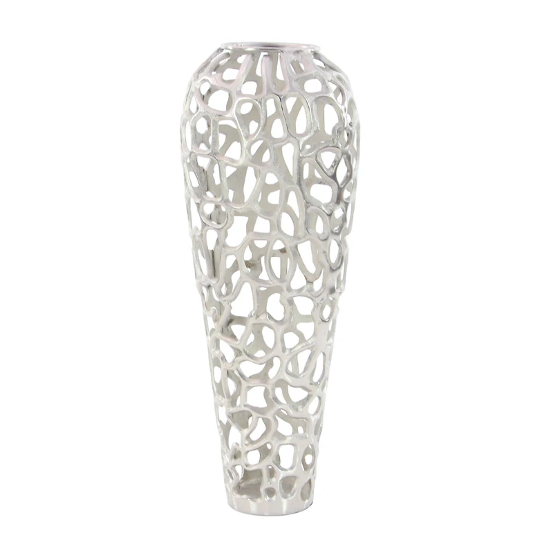 33" Silver Aluminum Contemporary Vase