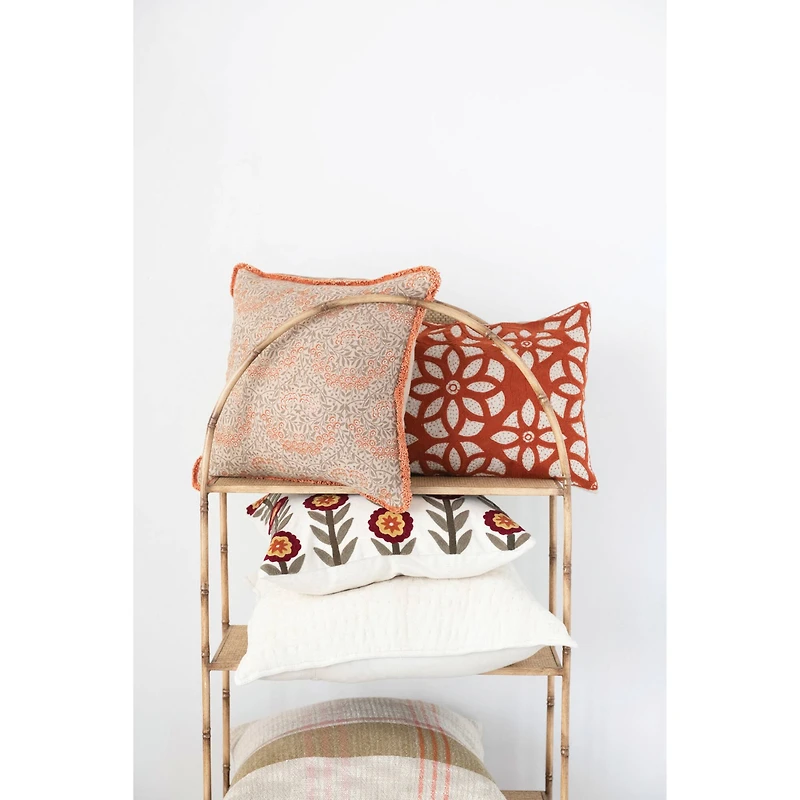 Hello Honey® Metallic Floral Pattern Cotton Pillow with Eyelash Fringe