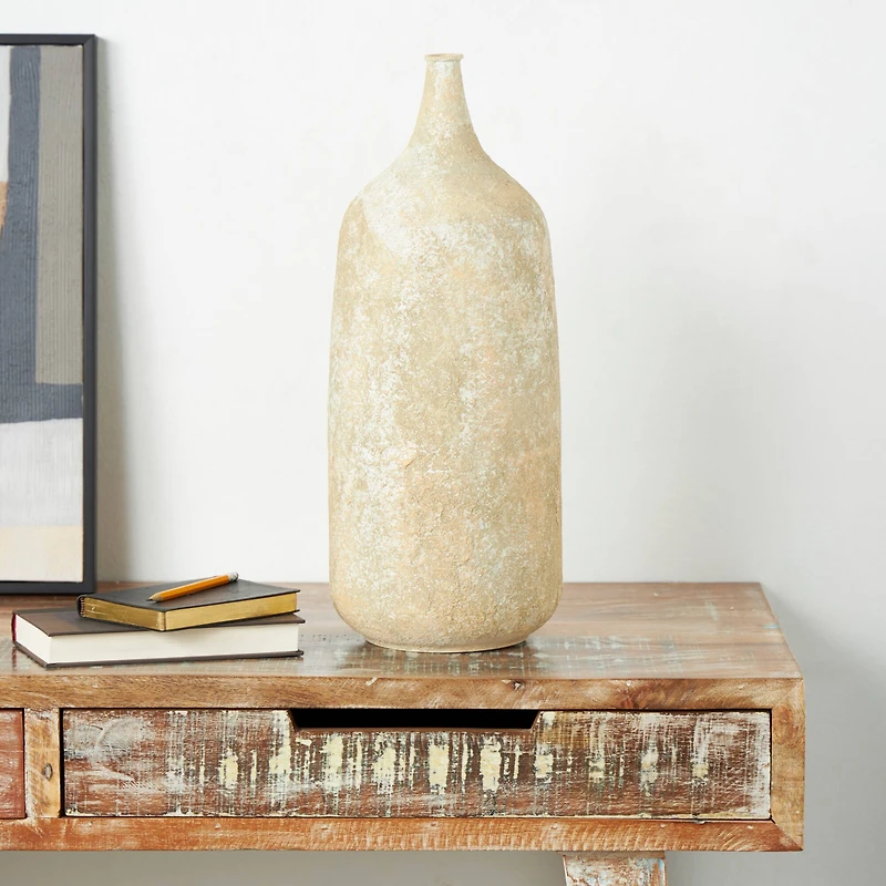 20" Beige Distressed Metal Vase