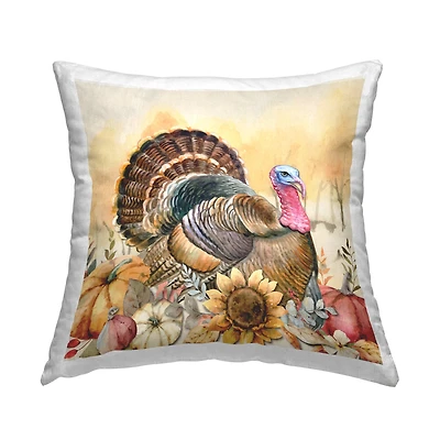 Stupell Industries Fall Turkey Floral Harvest Pumpkins Decorative Printed Throw Pillow