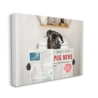 Stupell Industries Bathroom Pug Daily Toilet Briefing Dog Humor Canvas Wall Art
