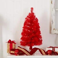 2ft. Pre-Lit Red Artificial Christmas Tree, Warm White LED Lights