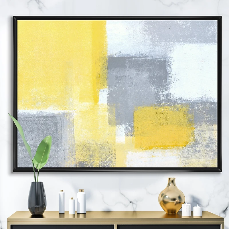 Designart - Grey and Yellow Blue Abstract XXI