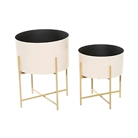 White Metal Contemporary Planter with Gold Legs Set