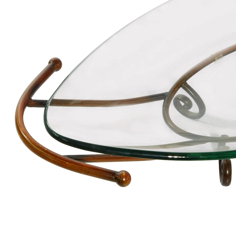 Brass Glass and Metal Modern Serving Bowl, 6" x 30" x 12"