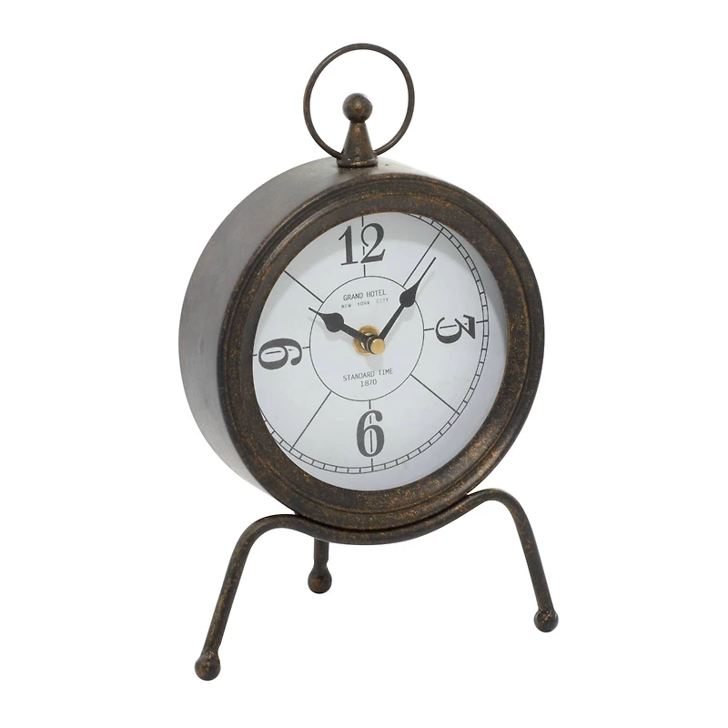 11" Brown Metal Contemporary Table Clock