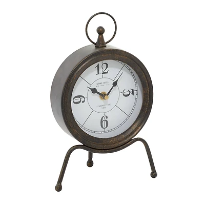 11" Brown Metal Contemporary Table Clock