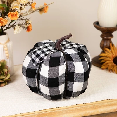 6.25" Black & White Buffalo Check Pumpkin Tabletop Décor