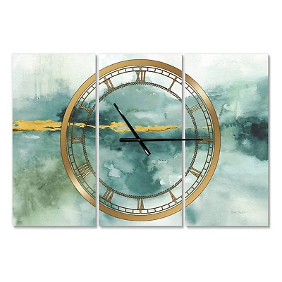 Designart Blue Watercolor Impression With Gold Multipanel Wall Clock