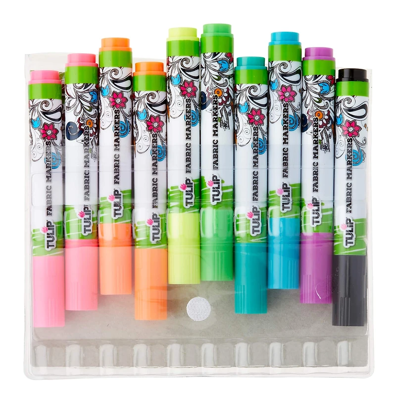 12 Packs: 10 ct. (120 total) Tulip® Fabric Markers® Brush Tip Neon