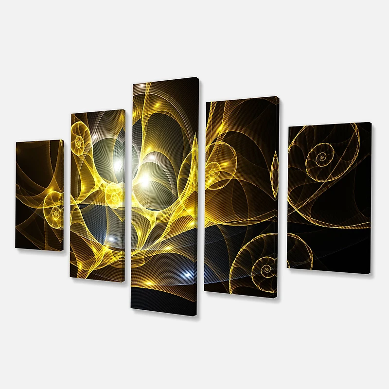 Designart - Golden Curly Spiral on Black - Contemporary Wall Art Canvas
