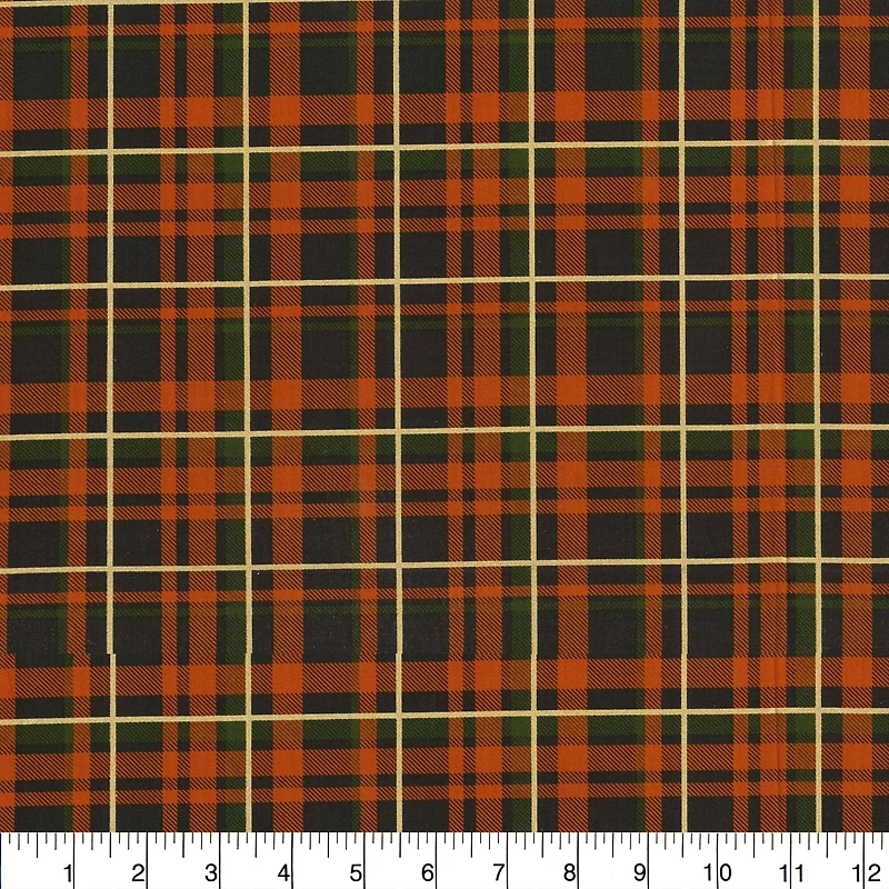 Fabric Traditions Fall Brown Plaid Glitter Cotton Fabric