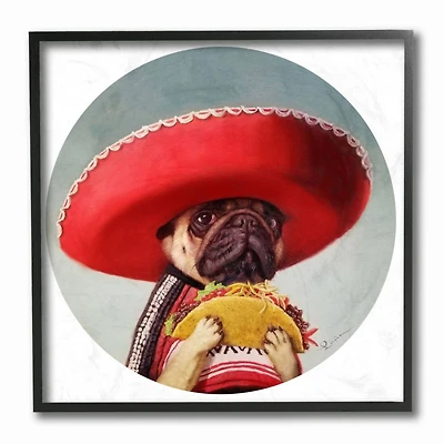 Stupell Industries Pug in Sombrero with Taco Wall Art in Black Frame