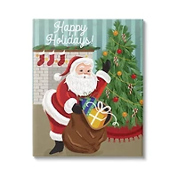 Stupell Industries Happy Holidays Santa Gift Bag Canvas Wall Art