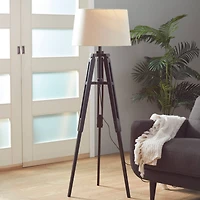 Black Wood Industrial Floor Lamp, 62" x 21" x 21"