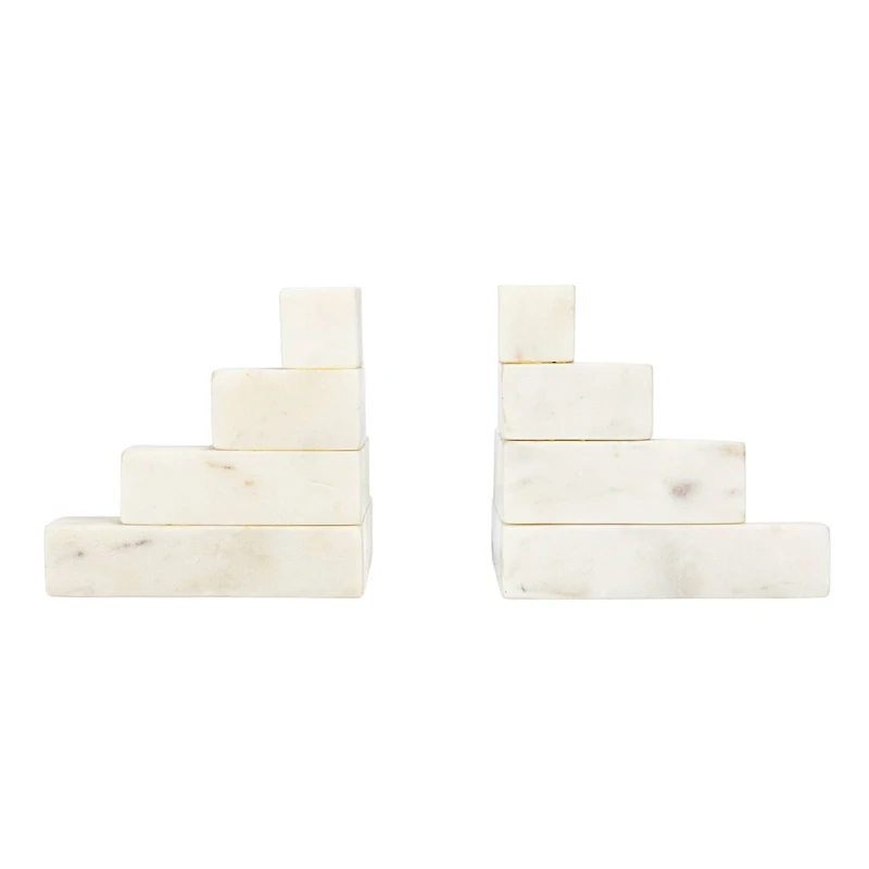 Hello Honey® 5" White Decorative Marble Stairstep Bookends Set
