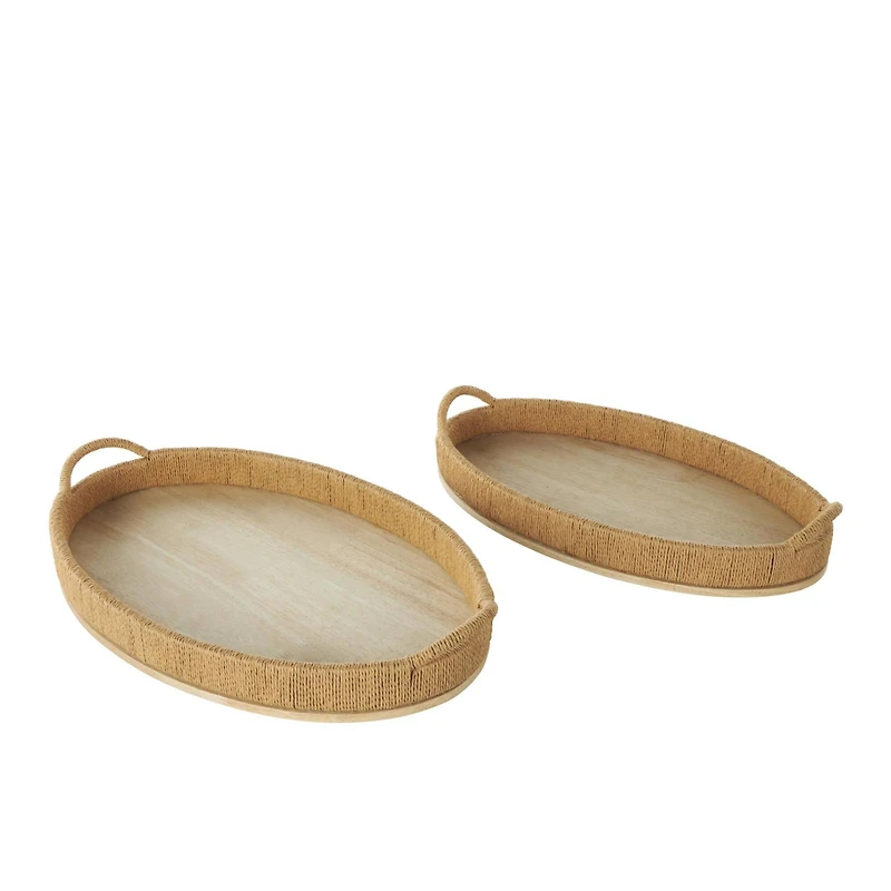 Brown Wood Tray with Wood Base Set