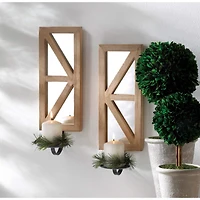 Mirrored Wood Candle Sconce Set