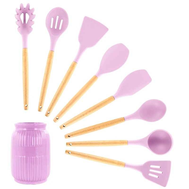 MegaChef Pink Silicone & Wood Cooking Utensils Set, 9ct.