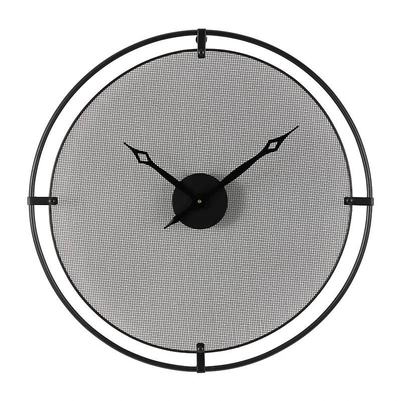 Industrial Black Metal & Gray Mesh Wall Clock