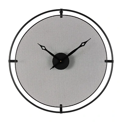 Industrial Black Metal & Gray Mesh Wall Clock