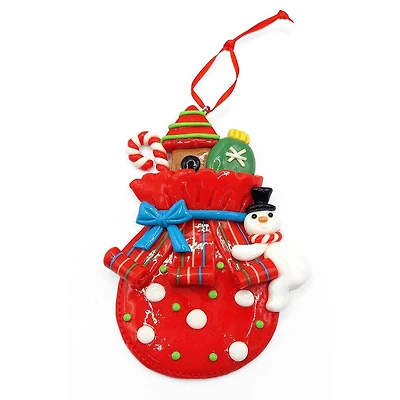 Wizardi 4" Glossy Gingerbread Gift Bag with Snowman Christmas Ornament