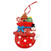 Wizardi 4" Glossy Gingerbread Gift Bag with Snowman Christmas Ornament