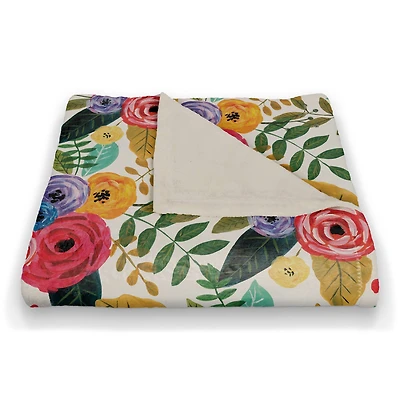 Multicolored Throw Blanket with Bright Floral Pattern