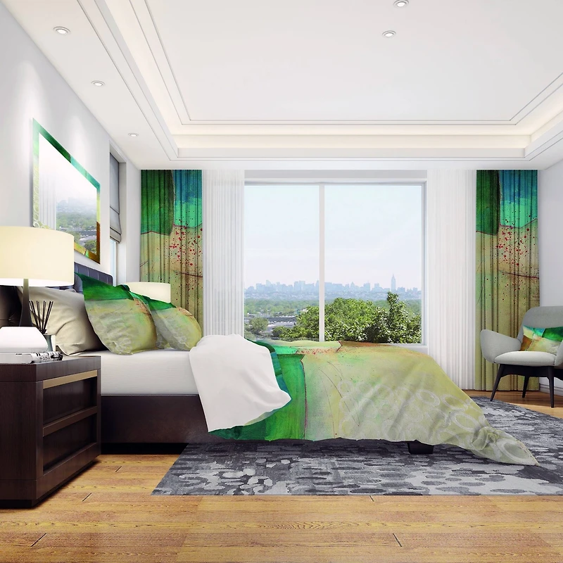 Designart 'Abstract Impression of Watercolour Blue and Yellow' Geometric Bedding Set