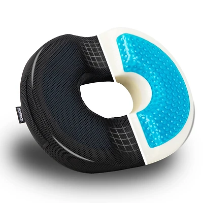 Mind Reader Air-Cloud Gel Donut Pillow, Ergonomic Memory Foam Seat Cushion with Cooling Core, Tailbone, Hemorrhoid, Pregnancy Relief, Black