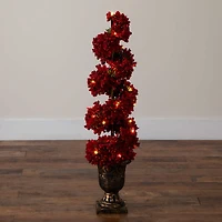 3ft. Pre-Lit Artificial Christmas Poinsettias and Berries Spiral Topiary Tree with 30 Warm White LED Lights