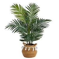 4ft. Kentia Palm Artificial Tree in Boho Chic Handmade Natural Cotton Woven Planter with Tassels