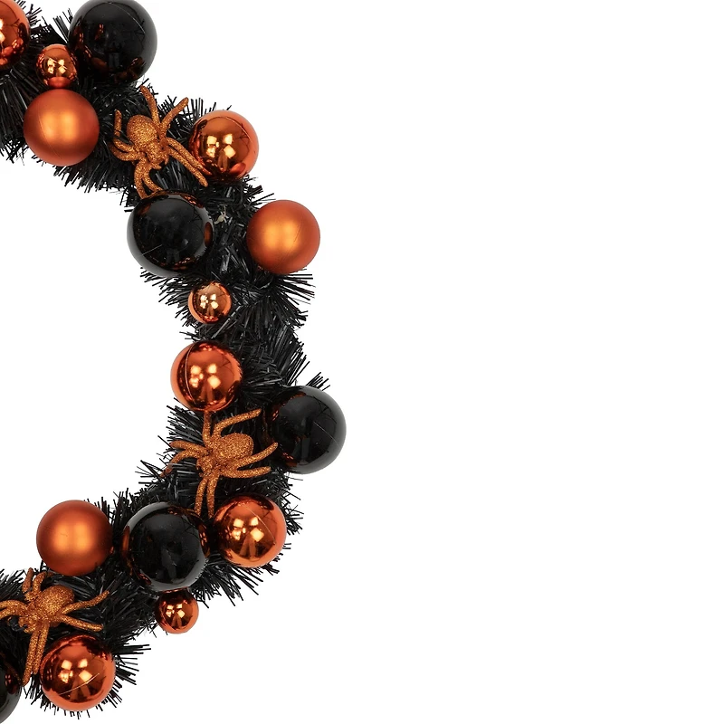 18'' Unlit Orange Spiders and Ornaments Halloween Wreath