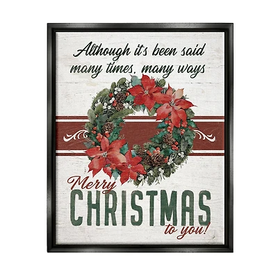 Stupell Industries Merry Christmas To You Vintage Poinsettia Framed Floater Canvas Wall Art