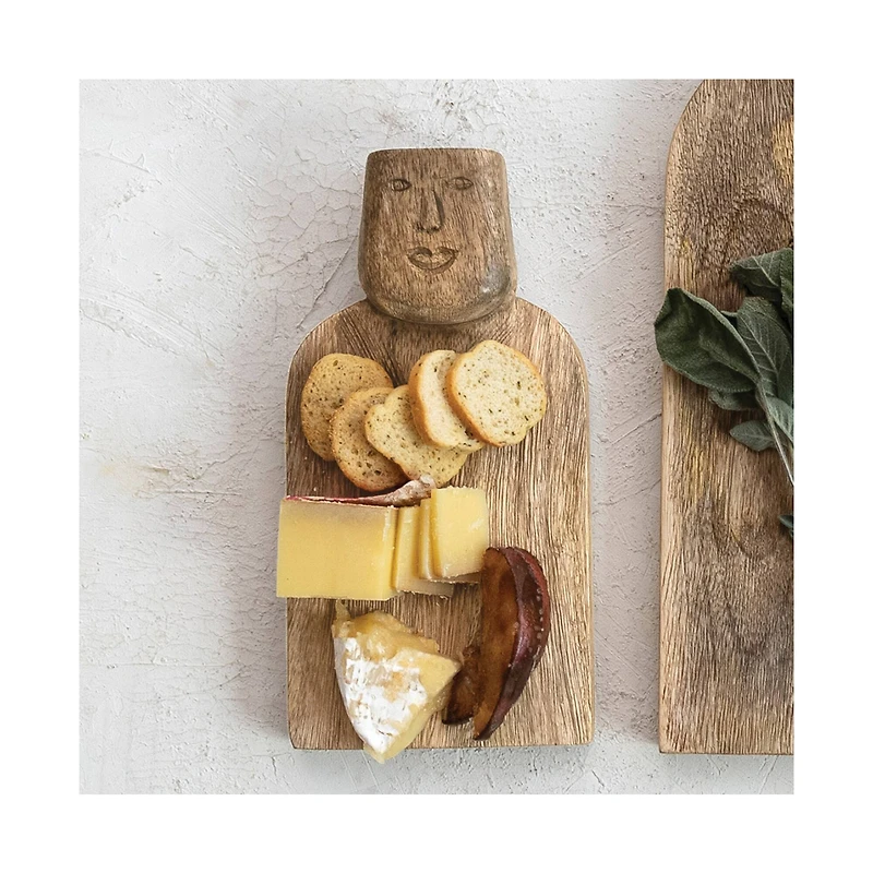 Hello Honey® Hand-Carved Mango Wood Cutting Board with Face Handle