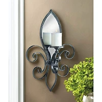 22" Mirrored Fleur-De-Lis Candle Wall Sconce