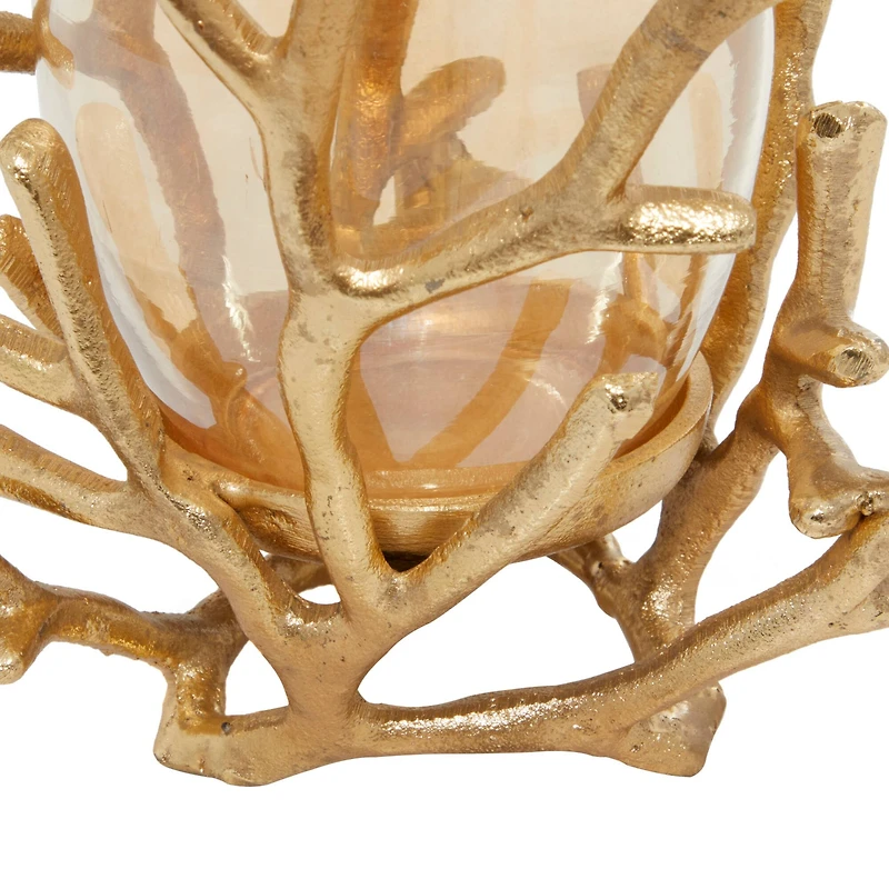 Gold Aluminum Coastal Candle Holder, 6" x 5" x 5"