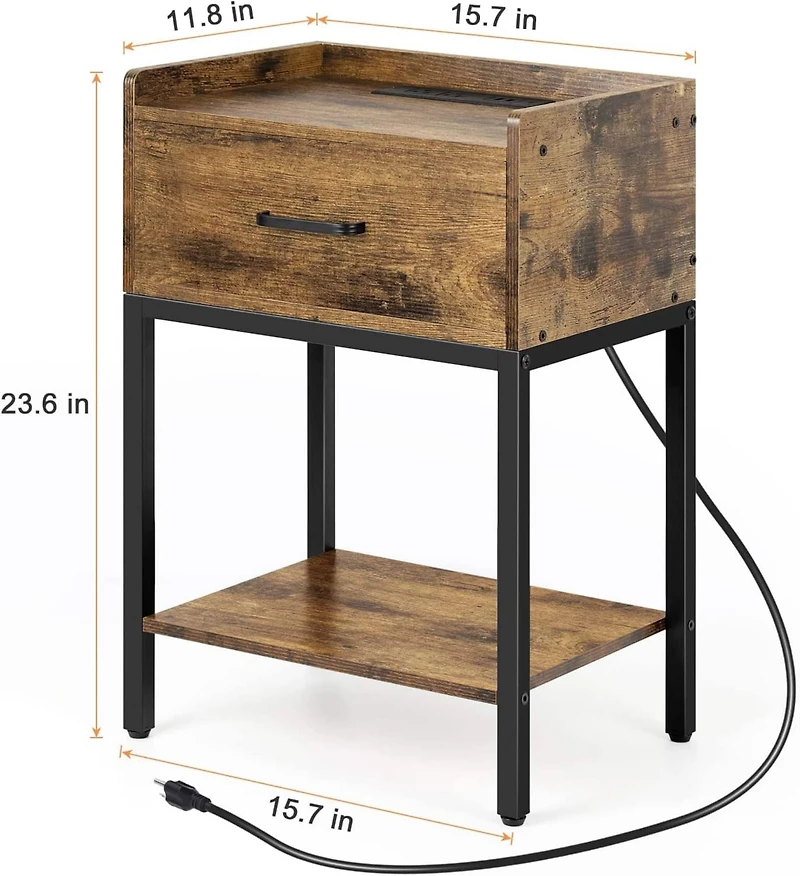 NEX™ 2 Layer Bedside End Table with Drawer & USB Ports
