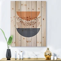Designart - Abstract Sun & Moon Geometrics In Blue & Orange - Modern Print on Natural Pine Wood
