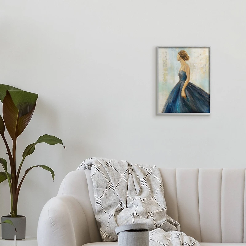 Stupell Industries Young Woman Blue Dress Soft Focus Pose in Gray Frame Wall Art